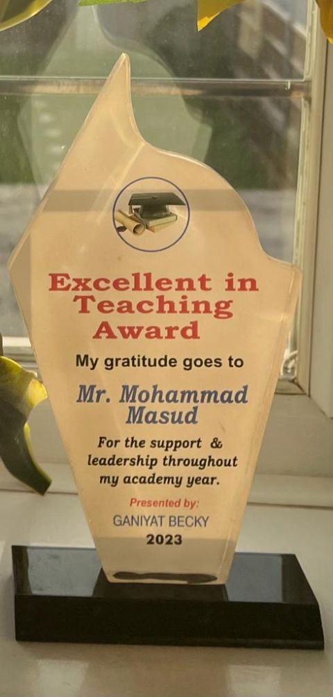 Dr Mohammad Masud’s Excellent in Teaching Award, 2023